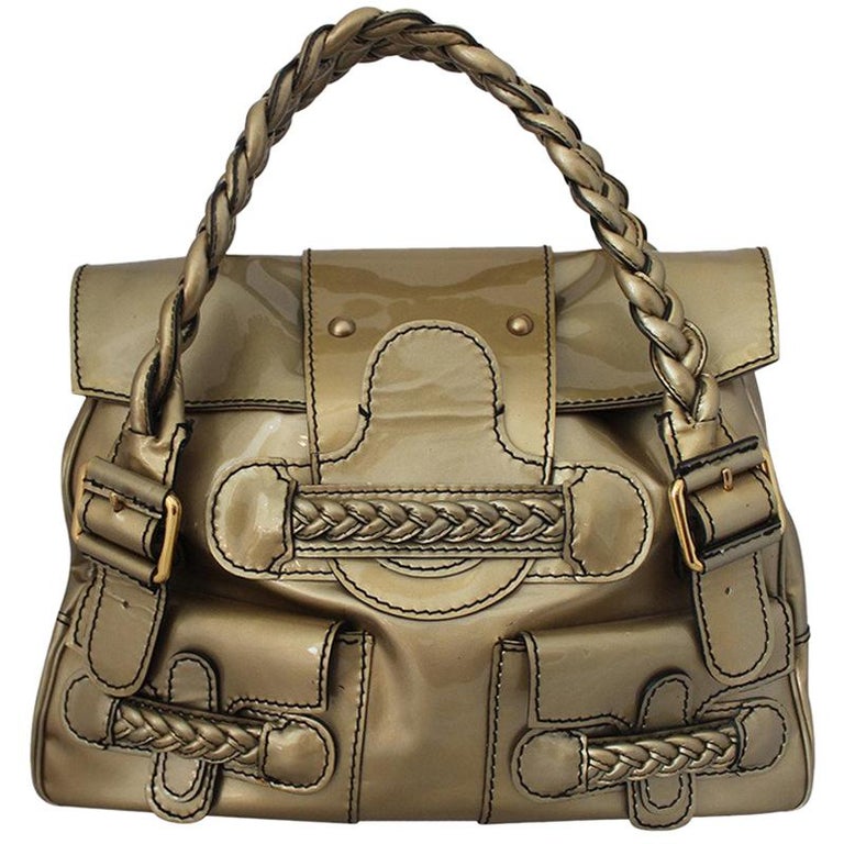 Valentino Gold Patent Leather Handbag with Braiding rt. 1795 For