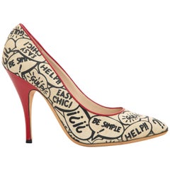 Moschino Printed Stiletto Red Leather Heels & Trim, Circa: 1993