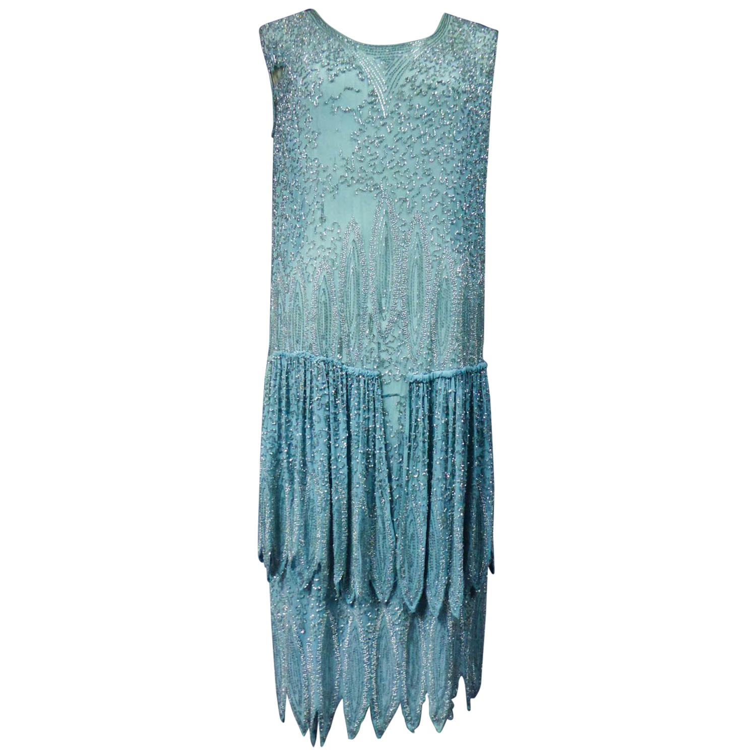 Beaded Charleston Flapper Dress from Art Deco French Period Circa 1920 For Sale