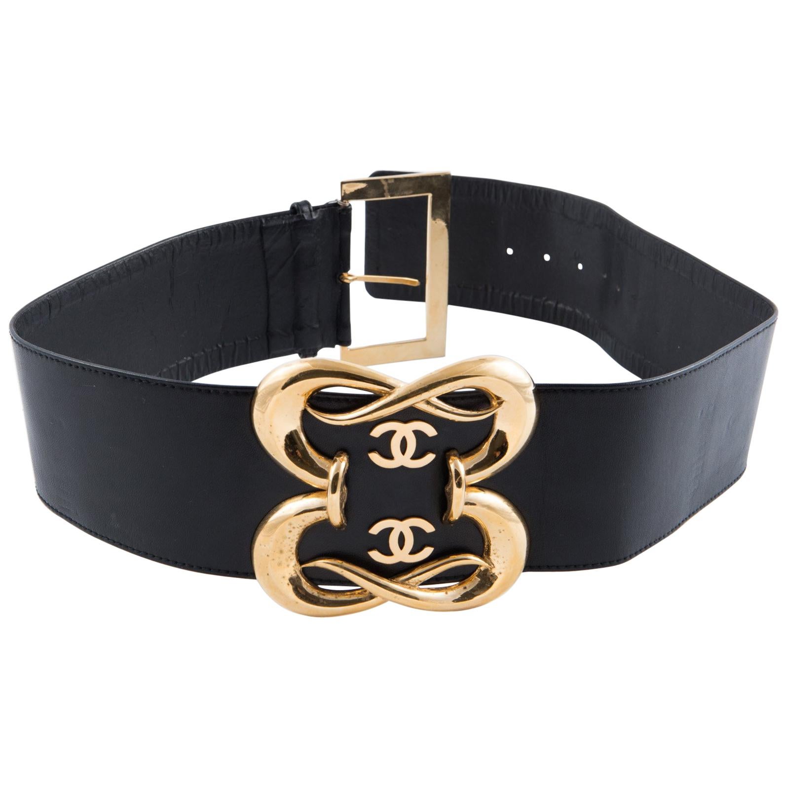 90s Chanel Black Logo Lamb Corset Belt 