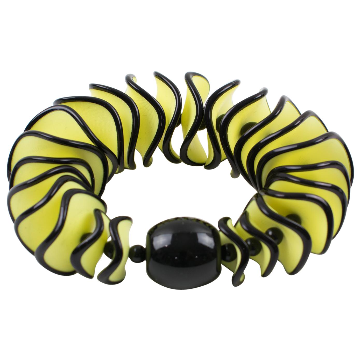 Angela Caputi Yellow and Black Resin Oversized Stretch Bracelet