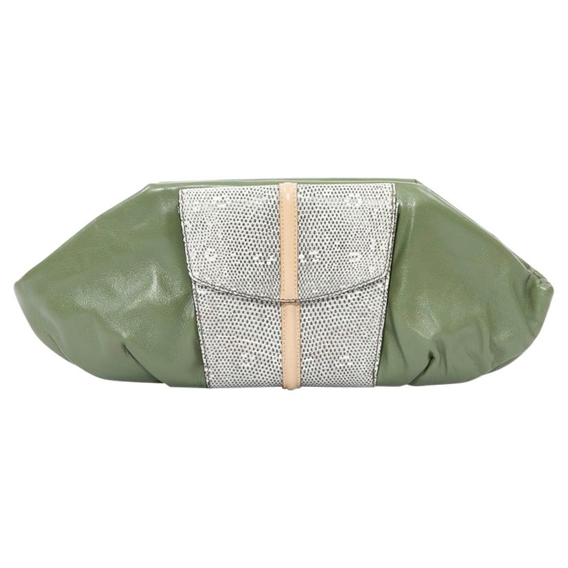 FRANCESCA CASTAGNACCI Pochette en cuir vert et lézard noir et blanc en vente