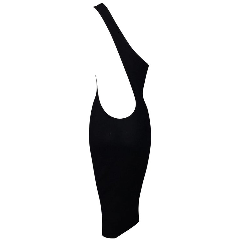 S/S 2000 Gucci Tom Ford One Shoulder Black Knit Plunging Back Bodycon ...
