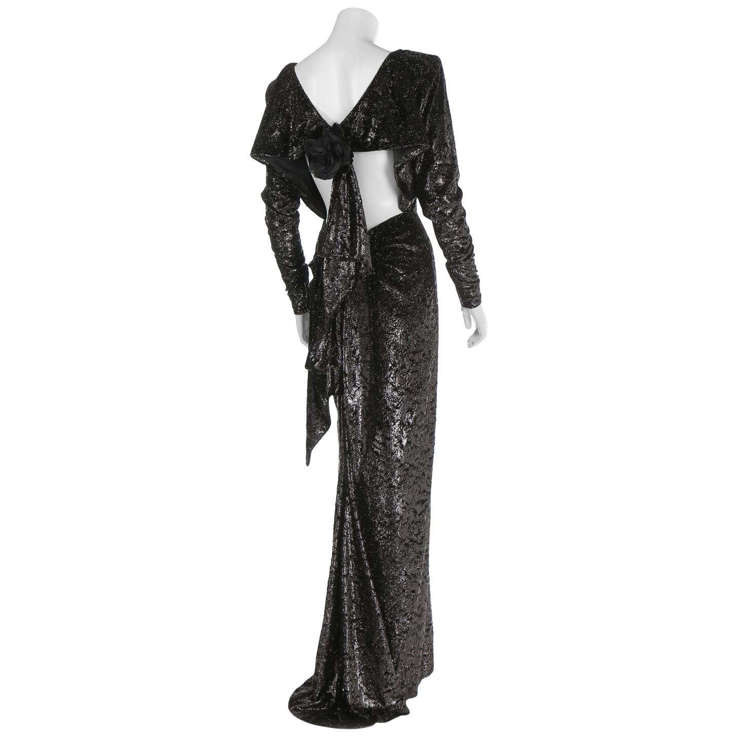 Rare 2 in 1 Yves Saint Laurent Couture Crushed Velvet Numbered Dress c. 1986 For Sale