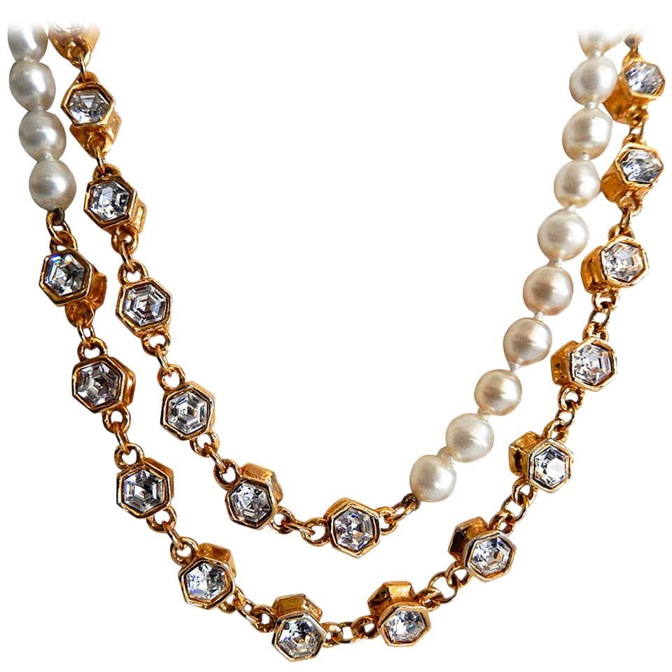 Chanel Pearl and Rhinestone Sautoir Necklace