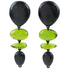 Monies Dangle Resin Clip Earrings Black and Green