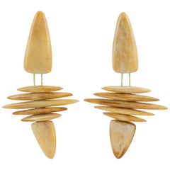 Vintage Gerda Lyngaard for Monies Tribal Dangling Clip Earrings Polished Bones