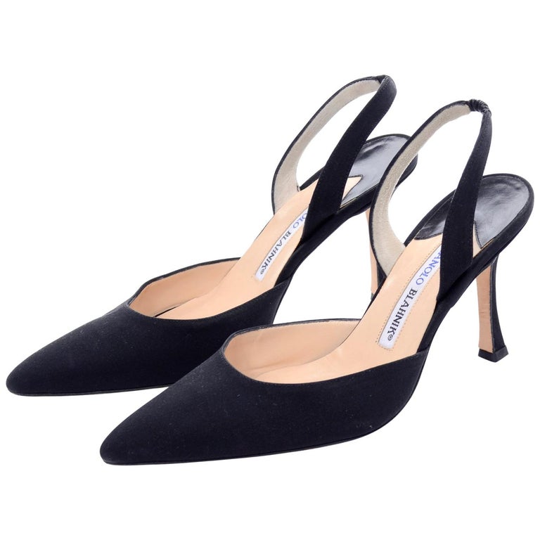 Manolo Blahnik Shoes Carolyne Black Slingback Heels in Size 38.5 For Sale  at 1stDibs
