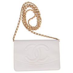 Portefeuille Chanel Vintage WOC sur chaîne - blanc/or