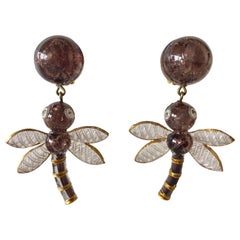 Purple and Gold Contemporary Dragonfly Statement Earrings 