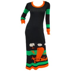 Retro 1970s Giorgio di Sant' Angelo Biplane Intarsia Knit Maxi Dress