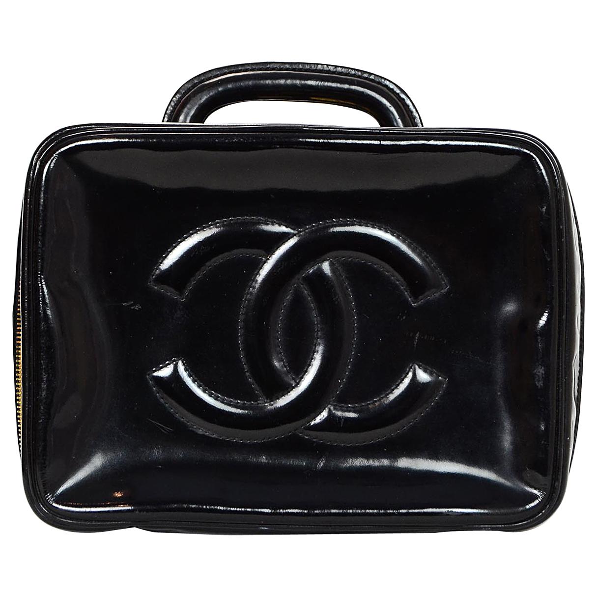 Chanel Vintage 90s Black Patent Leather Timeless CC Vanity Case