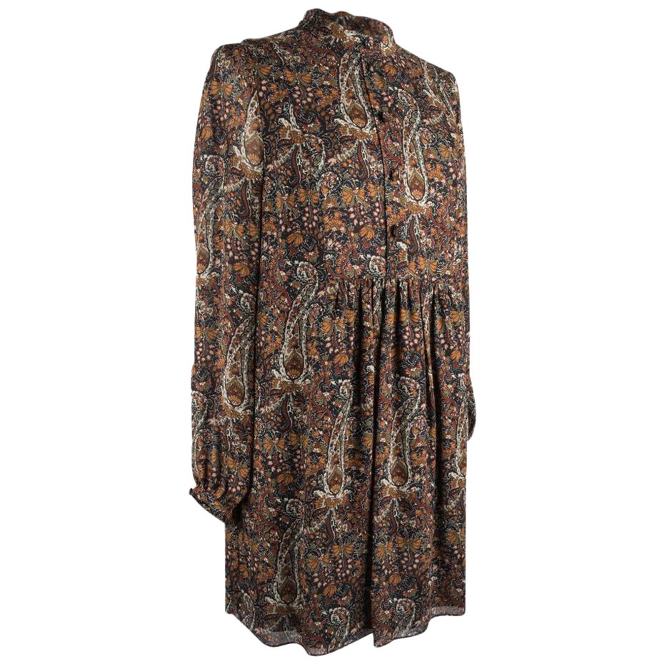 Saint Laurent - Robe tunique/robe imprimée à motif cachemire floral de couleur terre 38/6