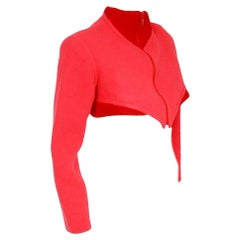 Vintage 1990 Geoffrey Beene Red & Pink Wool Cropped Zip-Up Sportswear Jacket