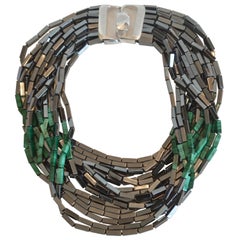 Patricia von Musulin 14 Strand Hematite and Malachite Necklace