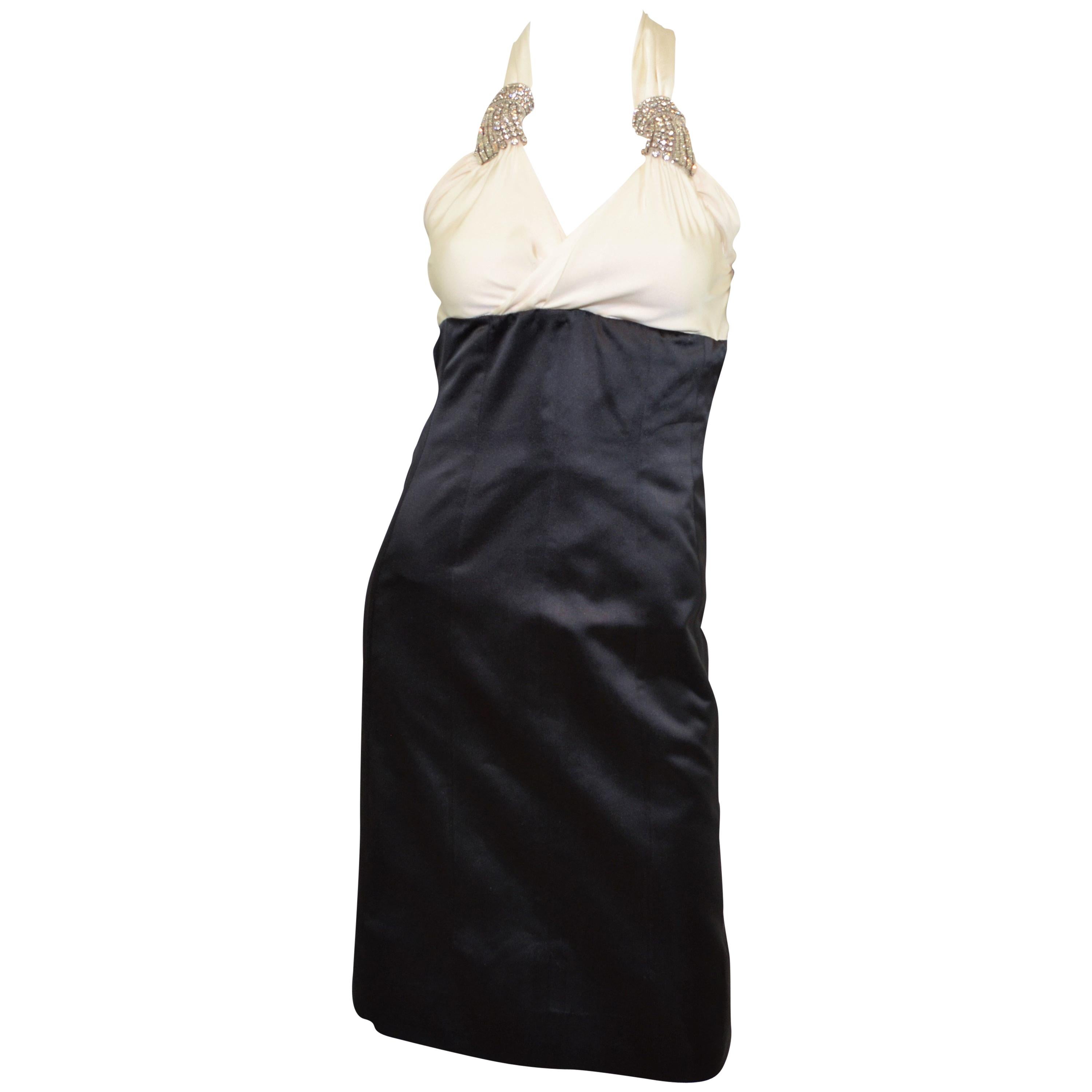 2006 Chanel Silk Satin Formal Dress with Rhinestones For Sale