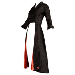 1950s Vintage Black + Coral Satin Tuxedo Jacket or Evening Dress Coat