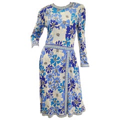 1970 Averardo Bessi Blue Floral Geometric Print Midi Dress