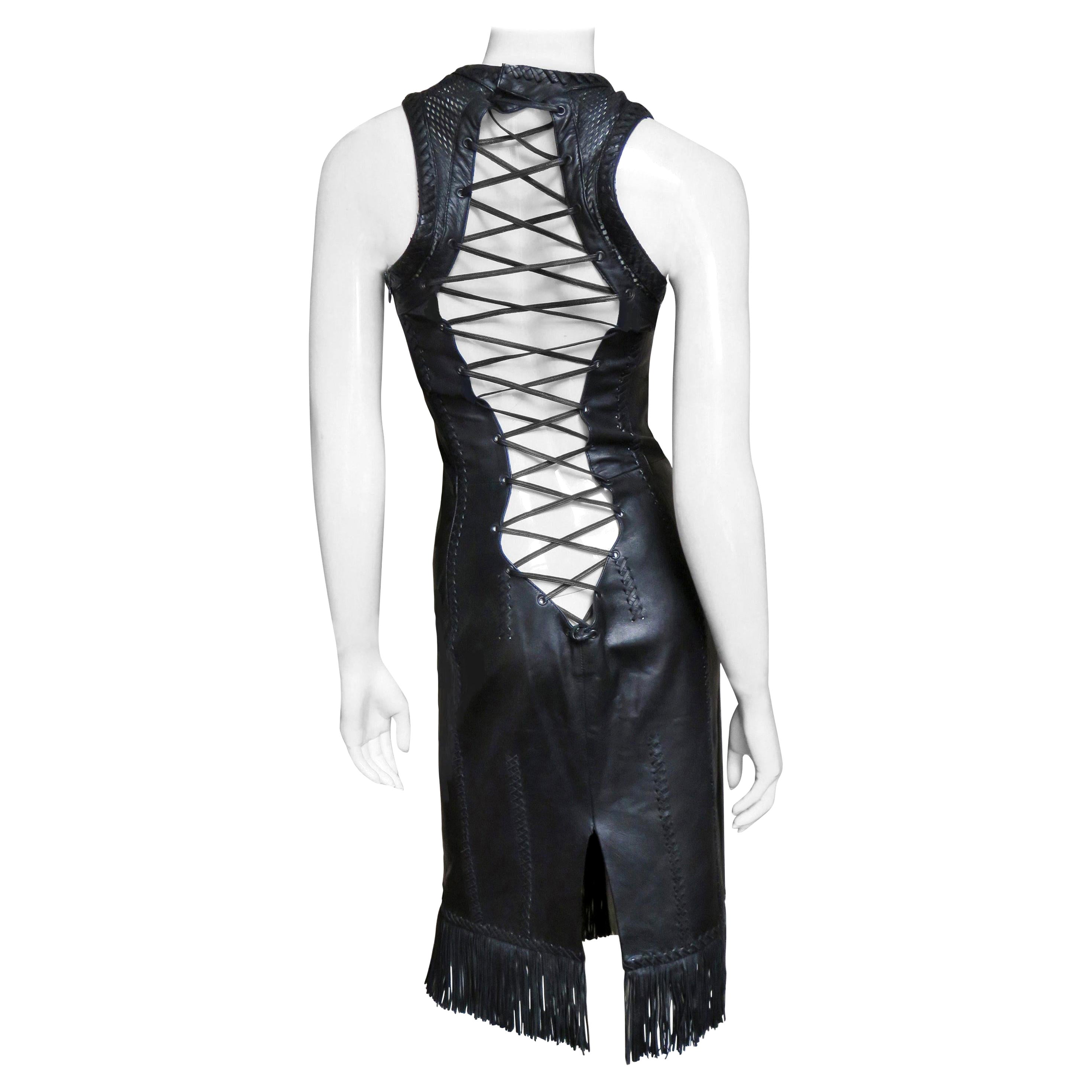  Gianni Versace Leather Lace up Dress S/S 2002 For Sale