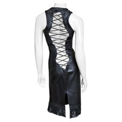  Gianni Versace Leather Fringe Lace up Dress 