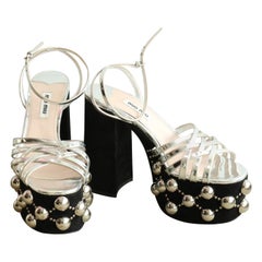 Miu Miu Metallic leather and studded suede platform sandals