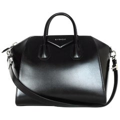 Used Givenchy Black Shiny Lord Calfskin Leather Medium Antigona Bag