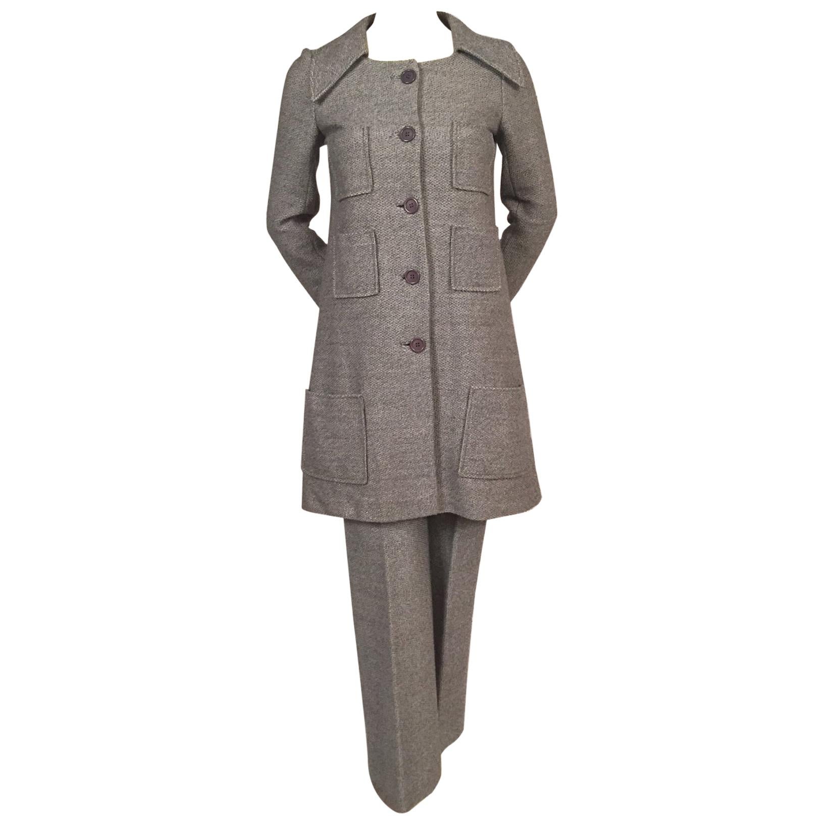 1970's Sonia Rykiel Wool Tweed Six Pocket Coat and Matching Trousers