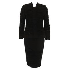 Paola Quadretti Black Fringe Tweed Skirt Suit Size US 4