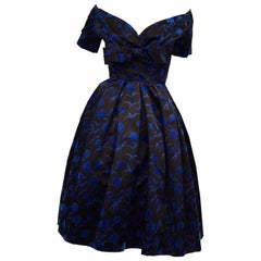 Important 1950s Christian Dior Couture Blue & Black Silk & Velvet New Look Dress