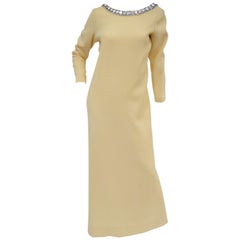 1960s Norman Norell Tassel Oversized Rhinestone Scoop Back Evening Dress
