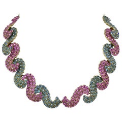 Vintage Schiaparelli Pink and Blue Rhinestone Necklace, Circa 1950s