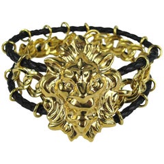 Bracelet à chevilles Bottega Veneta en cuir couleur or avec lion, années 1990