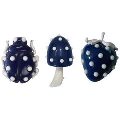 Retro Crown Trifari Lucite Ladybug, Mushroom and Strawberry Trio Brooch Pins Estate