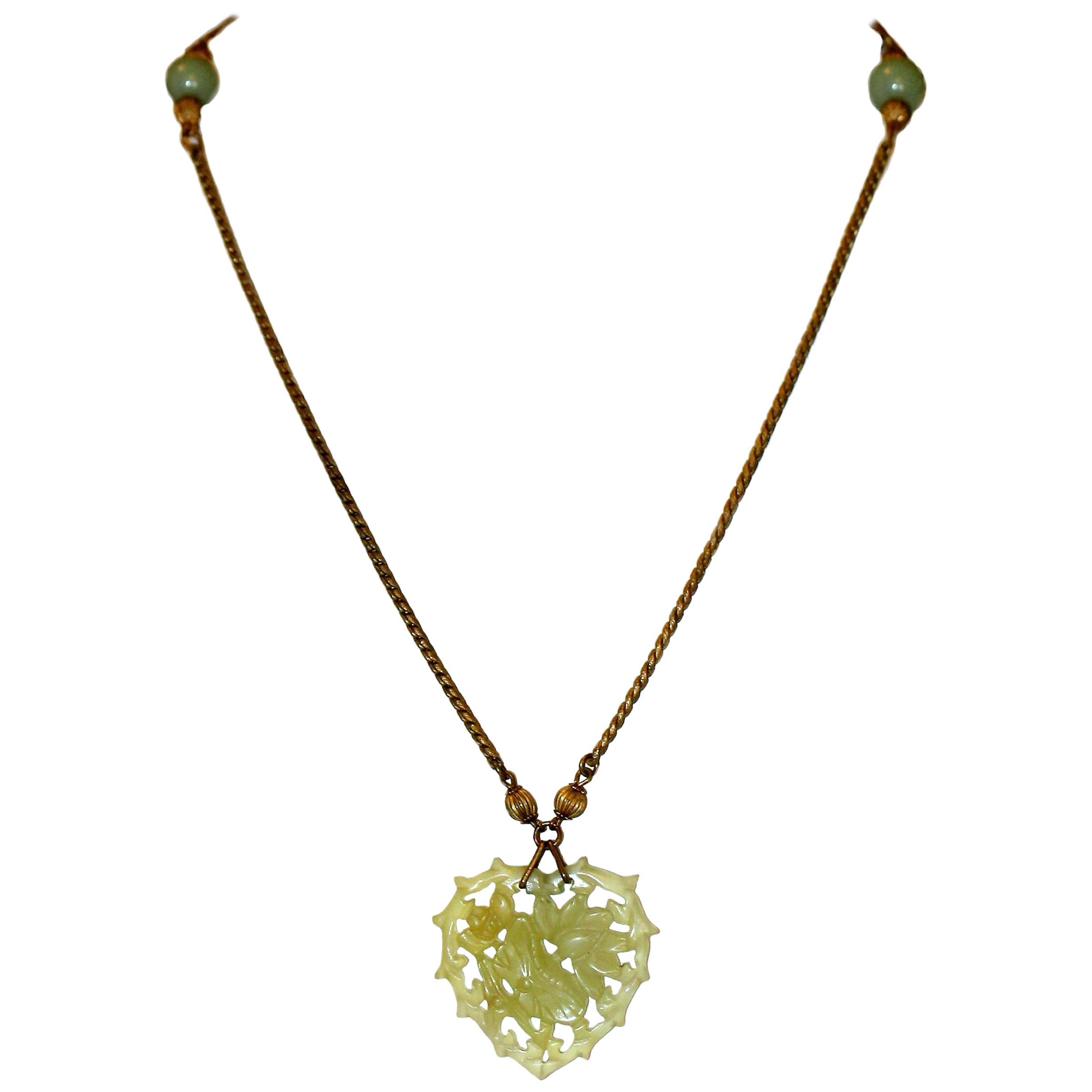 Circa 1970 Miriam Haskell Jade Glass Necklace
