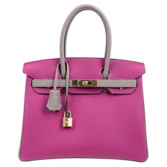 Hermes Birkin 30 Borsa HSS Rose Pourpre Gris Asphalte Togo Gold Hardware
