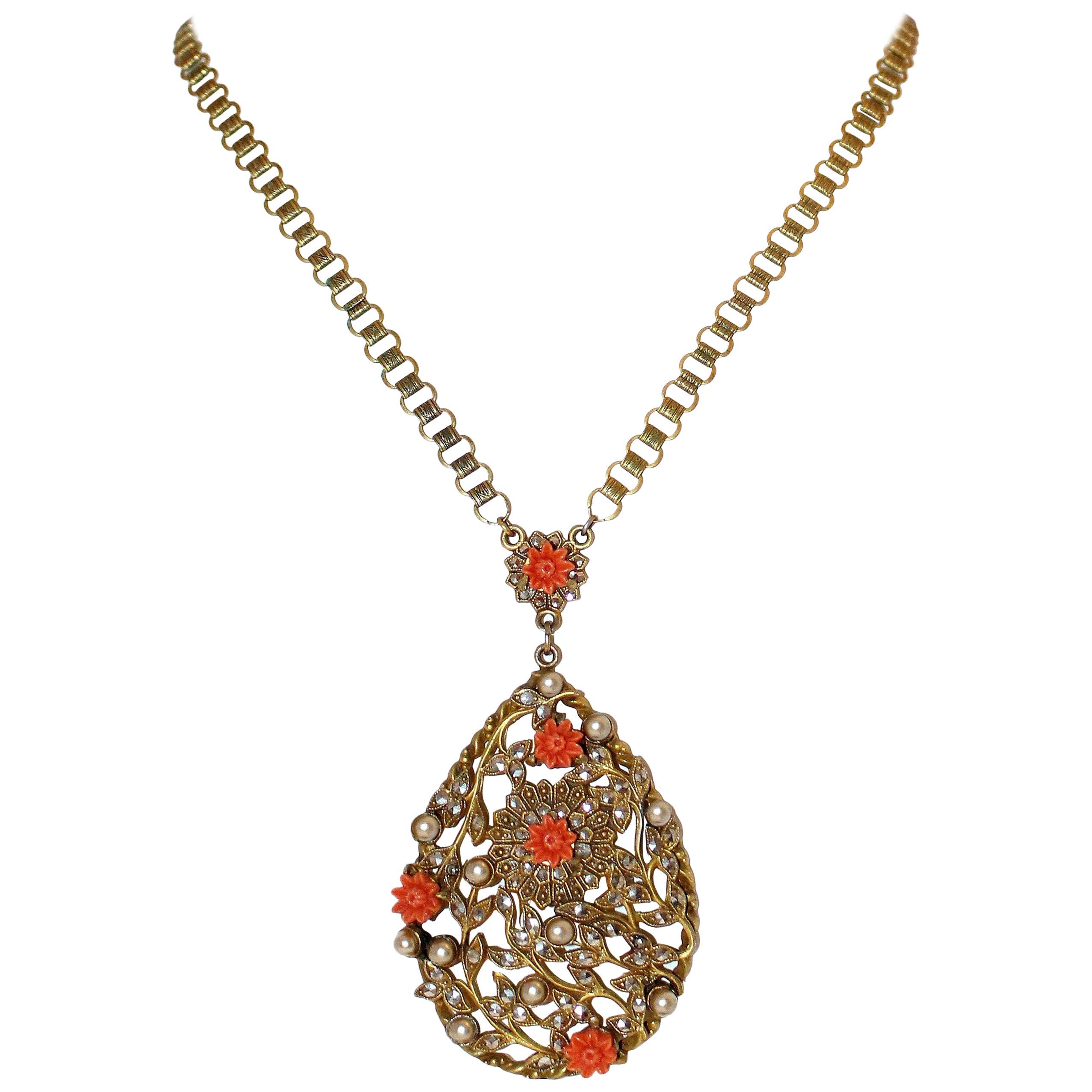 Circa 1930 Book-Chain Necklace With Jeweled Pendant  For Sale