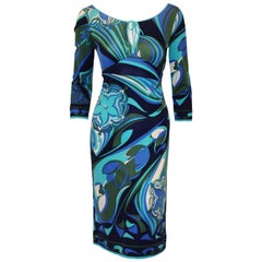 Emilio Pucci Blue, Turquoise & Green Peek a Boo Front Closure Dress 