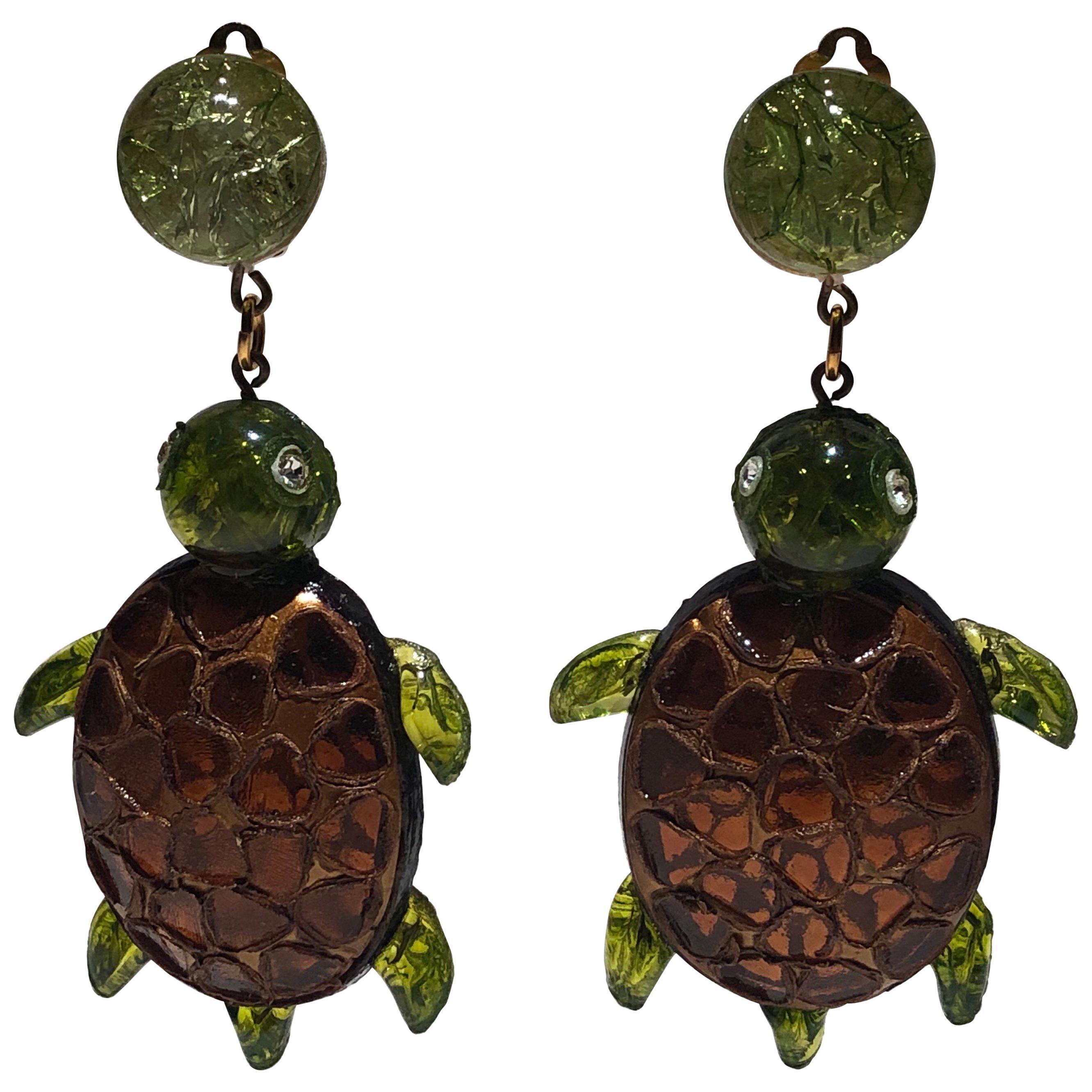 Monumental Unique Turtle Statement Earrings by Cilea Paris 