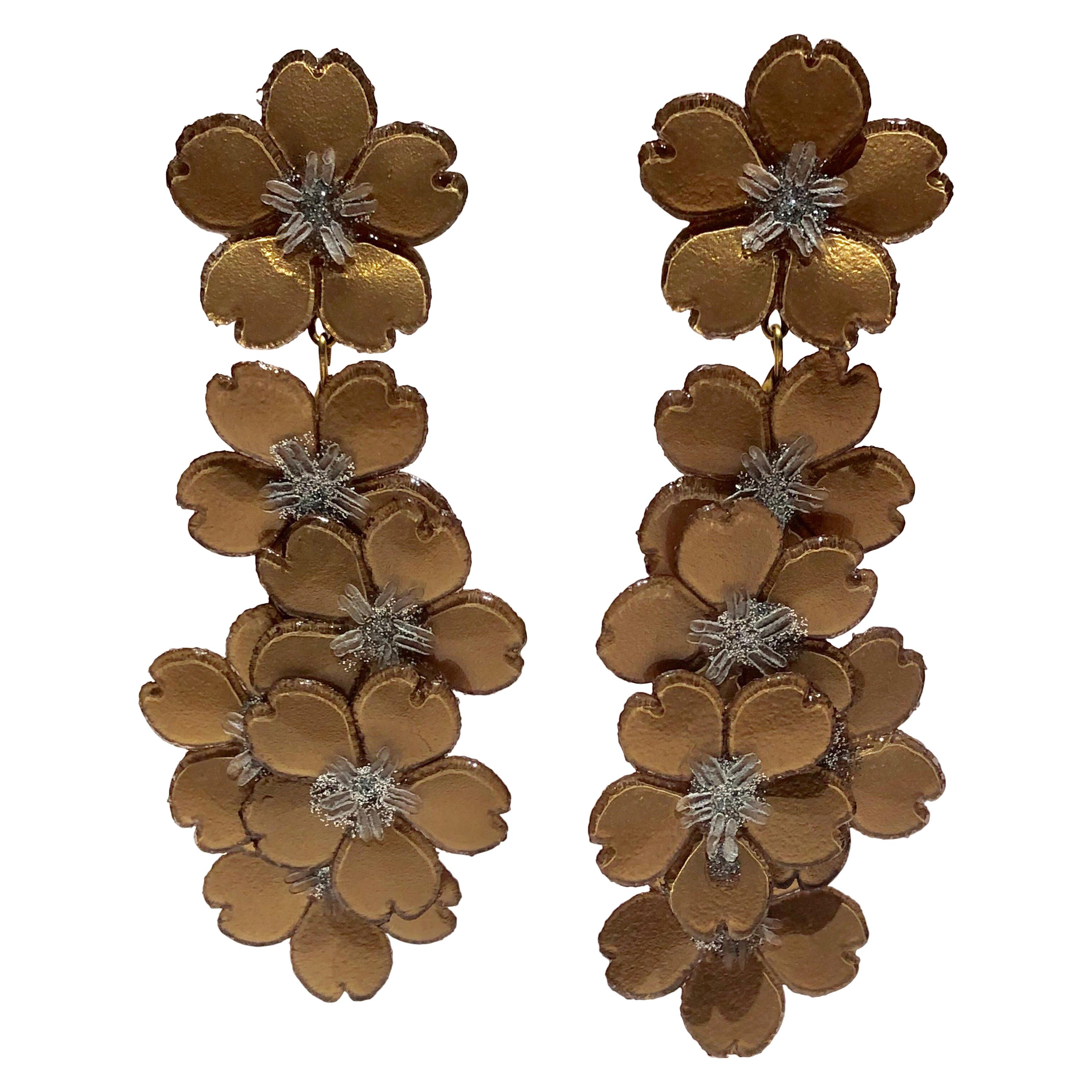 Monumental Gold Flower Chandelier Statement Earrings 