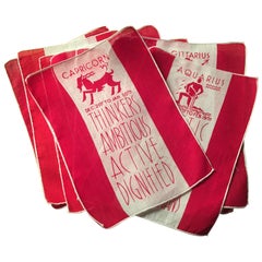 One Dozen Linen Cocktail Napkins Twelve Astrological Signs of the Zodiac