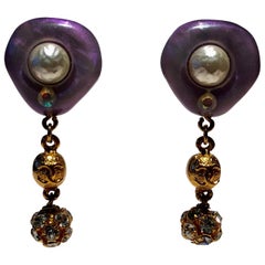 Vintage Chanel 1996 Cruise Lavender Pearl Statement Earrings - by Karl Lagerfeld