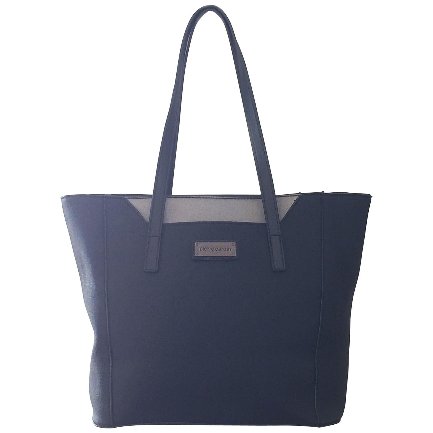 Pierre Cardin Linen Textured black handbag bag tote For Sale