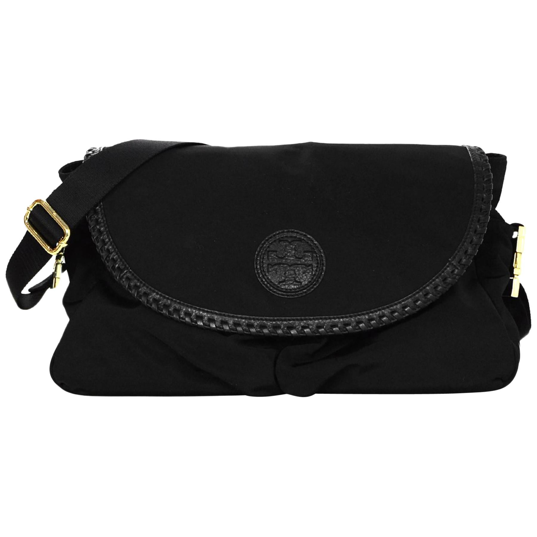 Tory Burch Black Nylon/Leather Whipstitch Trim Marion Diaper Bag W/ Changing Pad