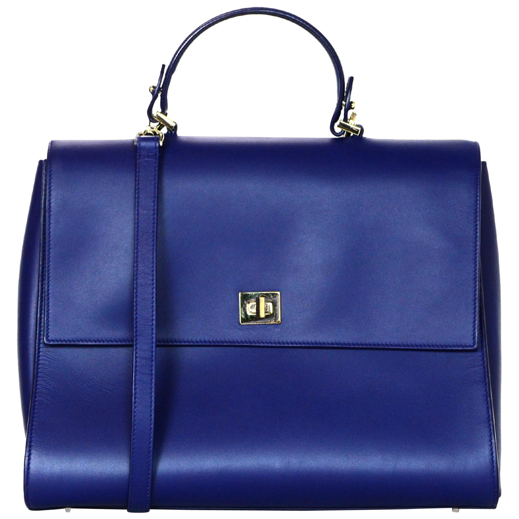 Hugo Boss Blue Leather Bespoke S Top Handle Satchel Bag