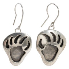 Retro Native American Indian Bear Claw Sterling Silver Hook Earrings