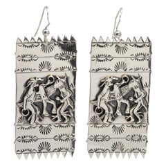 Retro Native American Sterling Silver Deity Motif Dangling Earrings