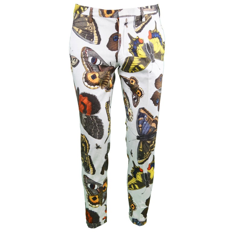 Paul Smith Men''s Entomological Butterfly Print Pale Grey Cotton Trousers  at 1stDibs