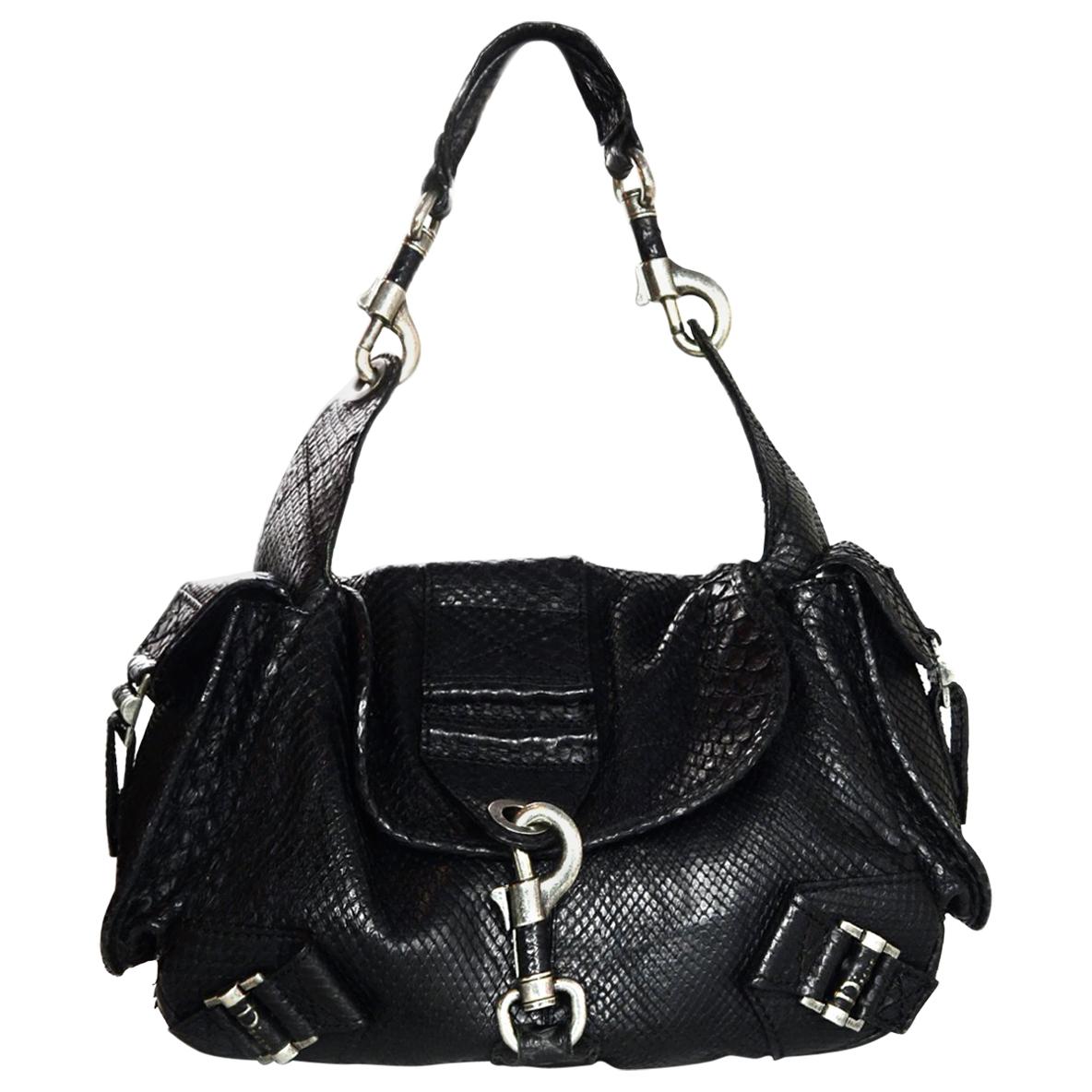 Christian Dior Limited Edition Black Python Shoulder Bag w/ Side Pockets