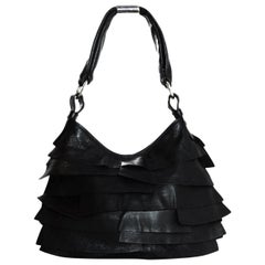 YSL Yves Saint Laurent Black Leather St Tropez Layered Ruffle Shoulder Bag