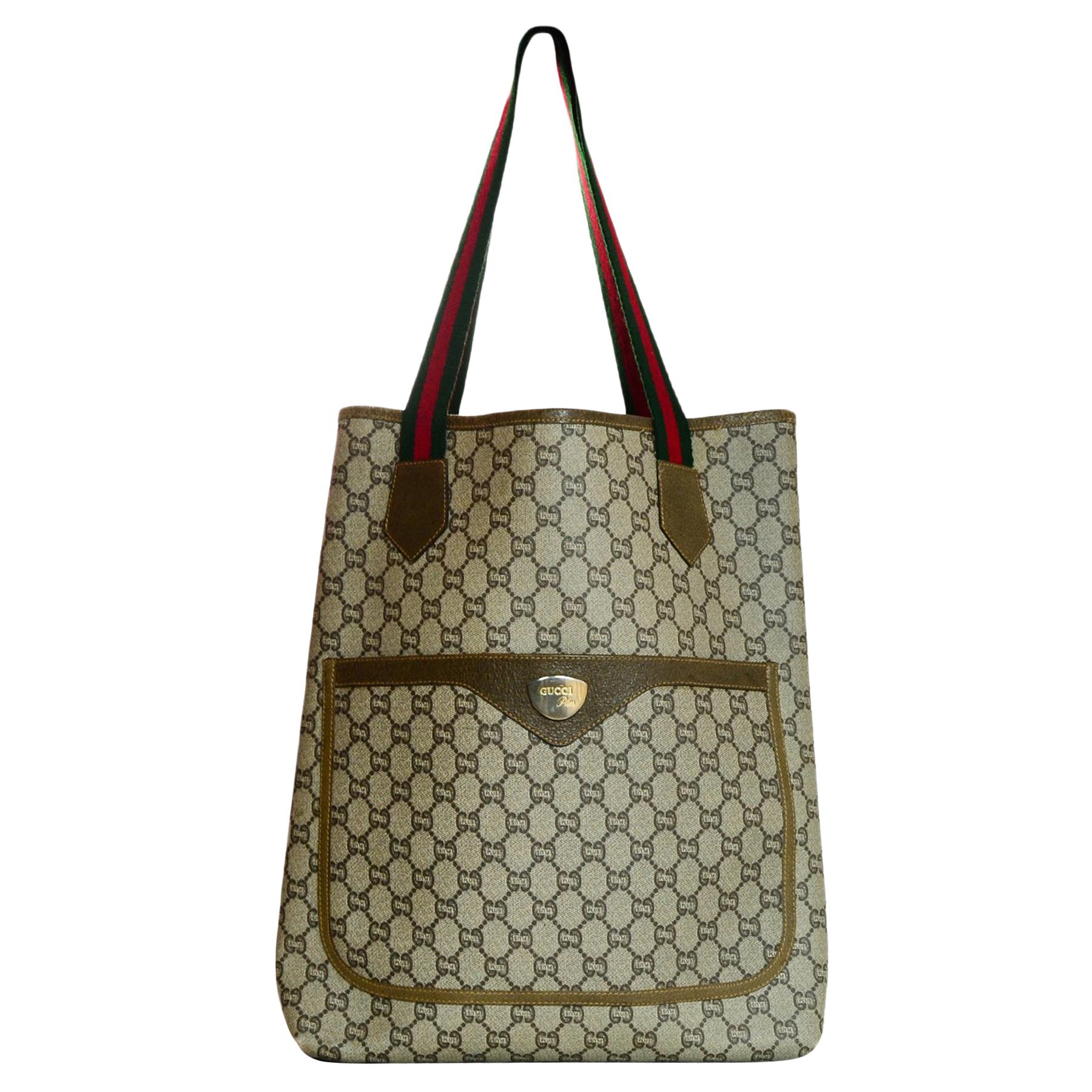 Gucci Vintage GG Monogram Plus Tote Bag W/ Red/Green Web Straps